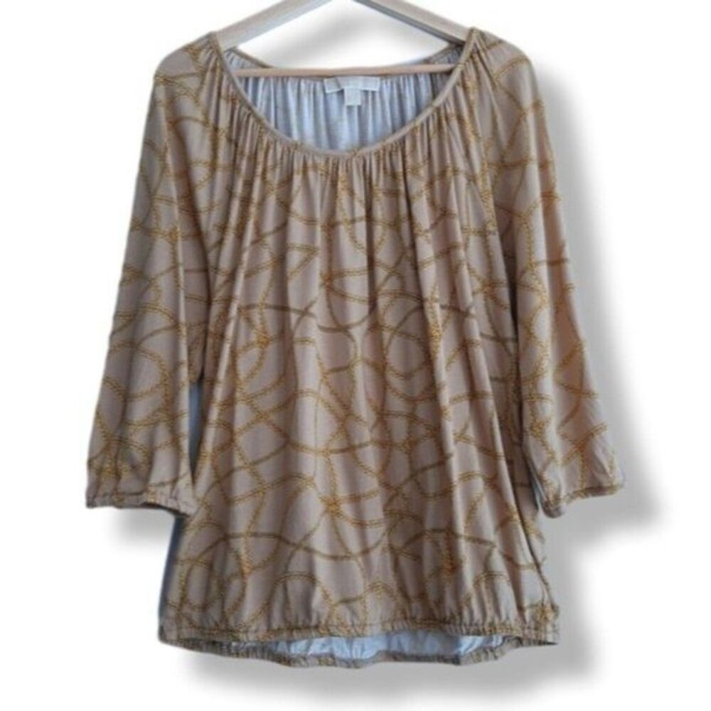 MICHAEL KORS | Scoop Neck Blouse w/ Gold Chan Print Camel Sz 1X